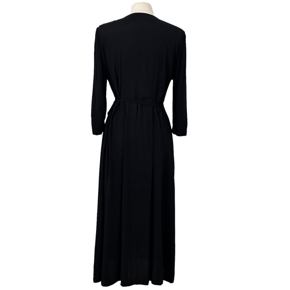 & Other Stories Black V-Neck Wraparound Midi w/3/4 Length Sleeves Sz 12 - Picture 2 of 11